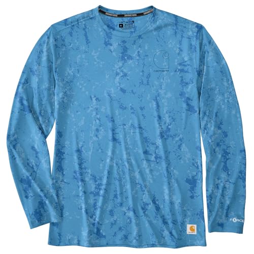 Carhartt Mens Force Sun Defender Relaxed Print LS T-Shirt Tranquil Blue Terrain Camo X-Large