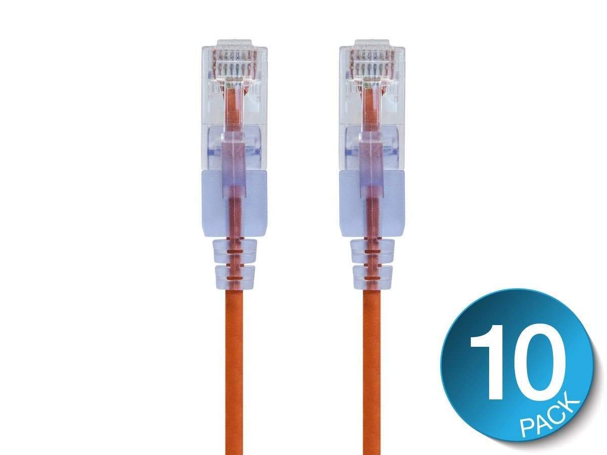 Monoprice Cat6A Ethernet Patch Cable - Snagless RJ45, 550Mhz, 10G, UTP, Pure Bare Copper Wire, 30AWG, 10-Pack, 7 Feet, Orange - SlimRun Series