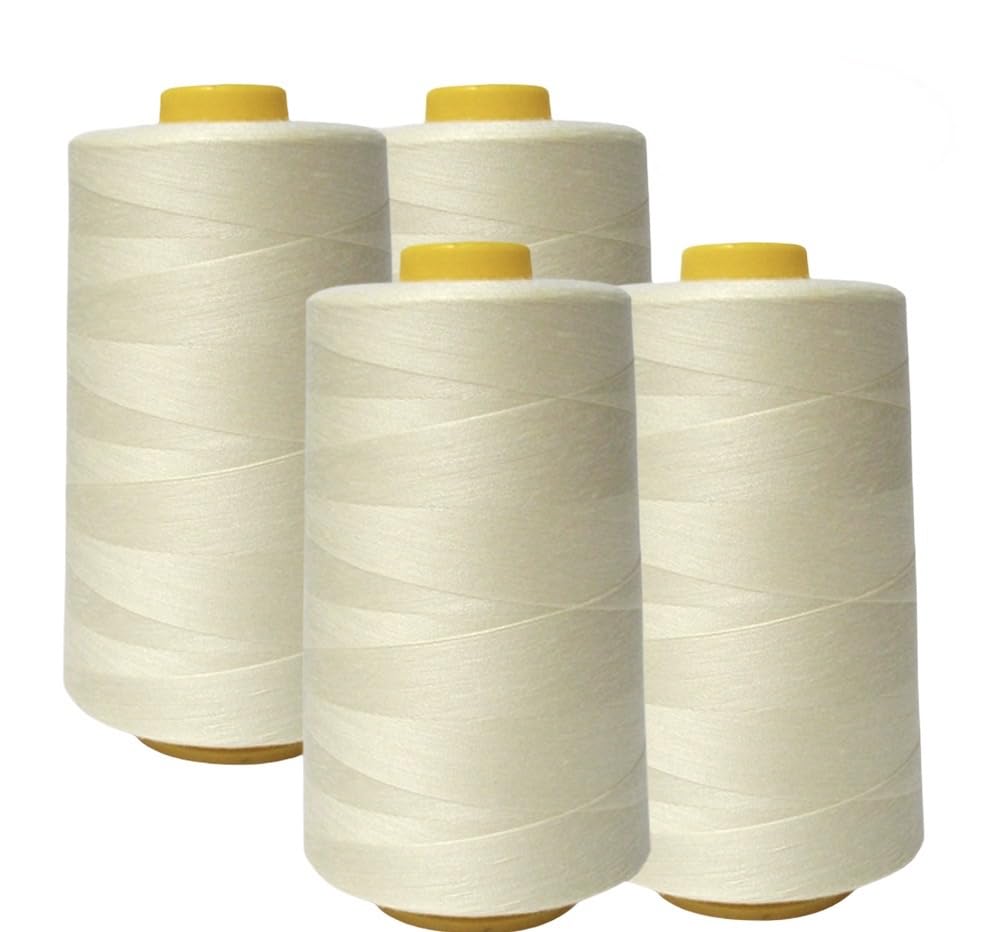 Hilo de costura universal AK Trading, 4 conos color marfil (6000 yardas cada uno), hilo de poliéster de alta resistencia para costura, acolchado, overlock, serger y bordado a mano.