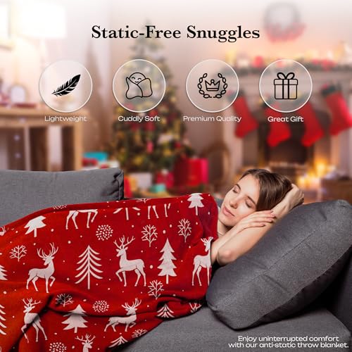 Christmas-Throw-Blanket-Luxurious-Red-Reindeer-and-Tree-Design-Soft-Plush-Microfiber-Fleece-Perfect-for-Couch-Sofa-Bed-Cozy-Lightweight-Winter-Decor-50-x-60