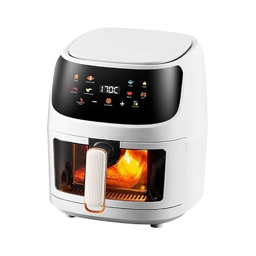Image of 8L Oil-Free Air Fryer with Visible Window Air Fryer 1400W Touch Panel LED Hot Air Fryer with 8 Programs Use in Basket or Drawer (White)