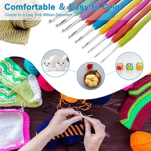 Image of Dodhar Crochet Kit for Beginners with Yarn - Complete Learn to Crochet Starter Kit for Kids Ages 8-12, Ergonomic Soft Grip Hooks, Accessories & Blue Flower Storage Bag (Color Hook kiT1)