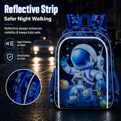 Image of WZLVO 3PCS Kids Astronaut Backpack for Boys, 16 inch Cool UV Printing Bookbag /School Bag with Lunch Box & Pencil Bag for Preschool to Elementary - Astronaut Waving