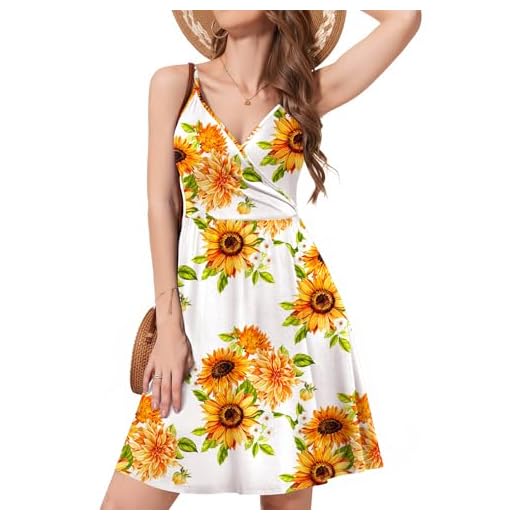 WEACZZY Summer Dresses for Women Floral Sun Dress Casual Beach Dresses for Women (X-Large,Sunflower White)