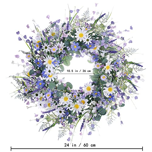 24 Inch Spring Wreaths For Front Door,Artificial Spring Wreath Spring Flower Wreaths Summer Wreath With Daisy Lanvender For Spring Summder Decor And Home Decorations #TOP1