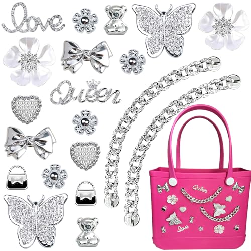 Image of Charms for Bogg Bag,Pearls,Butterfly Flowers and Chain for Bogg Bag Accessories Charms(20 pcs)