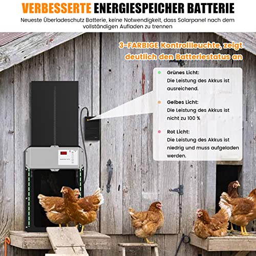 Automatische HüHnerklappe Solar 30*44 cm | Elektrische HüHnerklappe Automatisch Voll Aluminiumtür mit Lichtsensor ,Timer… – Bild 6