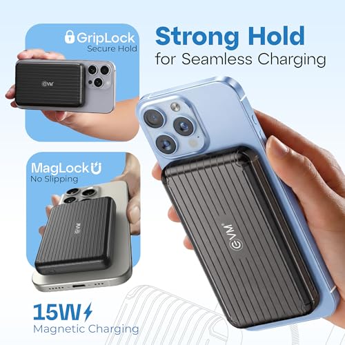 Image of EVM EnMag 17 10000mAh Magnetic Wireless Power Bank, 22.5W Fast Charging, 15W Wireless Charging, Type-C & USB Output, Slim & Lightweight Portable Charger, Compatible with Android & iOS (EVM P0502-B)