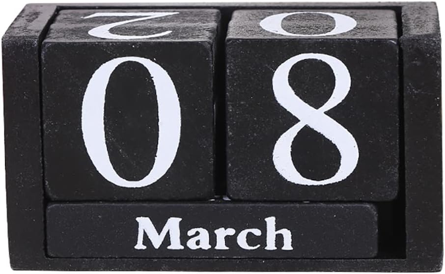 Vintage Wood Perpetual Calendar Shabby Chic Blocks Desktop Calendar Rustic Wooden Cubes Calendar Home Office Decoration (Black)