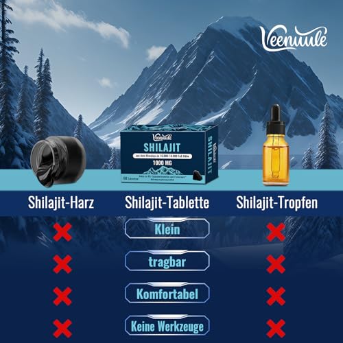 Shilajit Tabletten 30.000 mg Hochdosiert, 100 % Reines – Original Himalaya Shilajit, Reich an Fulvinsäure & 85+ Spurenelementen (60 stück (1er Pack))