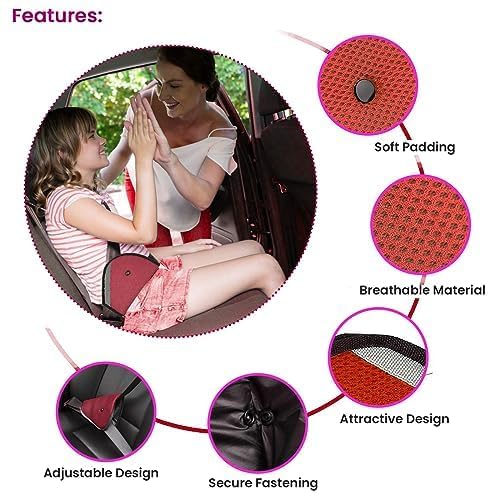 Image of Safe-O-Kid (Pack of 2) Car Safety Seat Belt Holder - Secure Seat Belt Keeper for Car Seat, Prevents Strap Twisting, Protects Neck, and Safeguards Kids from Car Belt Discomfort, Red