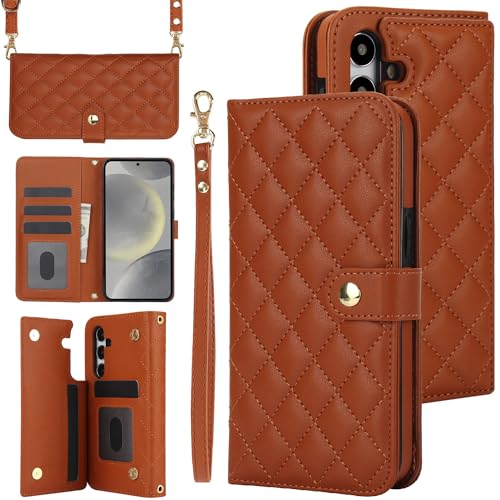 Étui pour Samsung S25 Plus style portefeuille marron idéal pour voyager