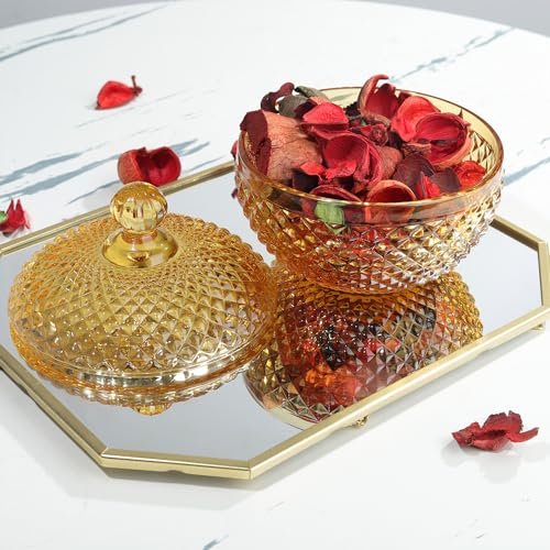 Joeyan Klein Bernstein Bonboniere Glas mit Deckel für Kekse Schokolade Hochzeit Partys Buffet, 350ml Oster Dekorative Vorratsgläser für Haus Küche Badezimmer, Farbig Schmuck Vorratsdosen Glas – Bild 4