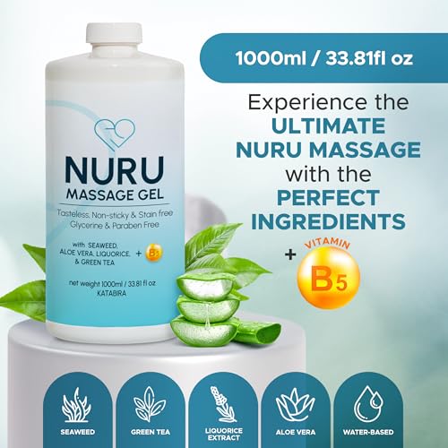 Image of Nuru Massage Gel 33.8 fl oz Cylinder, Organic Aloe Vera, Water Based | Body-to-body massage oil alternative. Organic aloe vera, seaweed, green tea, licorice & vitamin B5. Paraben free.