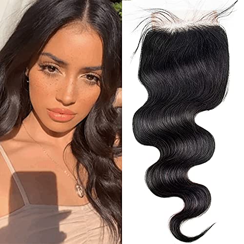 G GHAIR 5x5 Swiss Lace Closure 100% Human Hair Unprocessed Brazilian Body Wave Hair Top Grade 16A Free Part Closure, Swiss Lace Closure 18 Inch