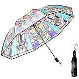 Transparent Vintage Parasol Umbrellas,Stained Glass Automatic Umbrella,Automatic Folding Umbrella for Women Girl