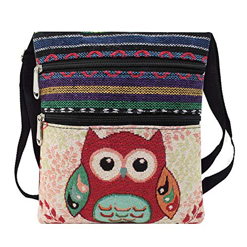 Van Caro Ultralight Owl Canvas Crossbody Pouch Small Leisure Messenger Purse (Style 2)