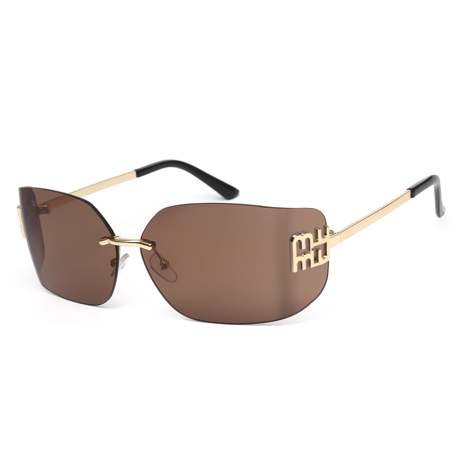 KENBO Futurystyczne okulary przeciwsłoneczne Y2K bez oprawek dla kobiet mężczyzn moda owijana wokół ramki modna tarcza bezramkowy design