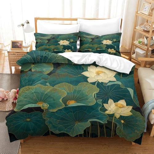 Housse de couette fleur de lotus imprimé 3D microfibre 140x200 - 3
