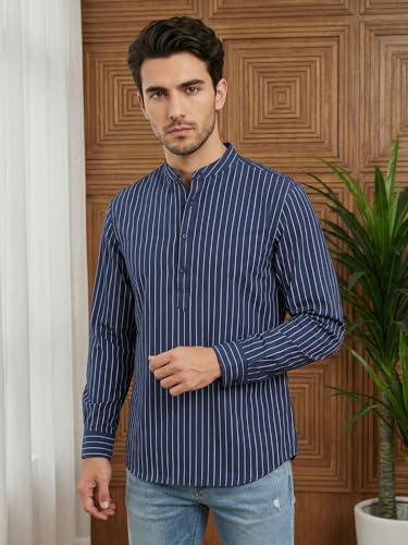 Image of Jompers Men's Cotton Striped Short Kurta (Black, S)