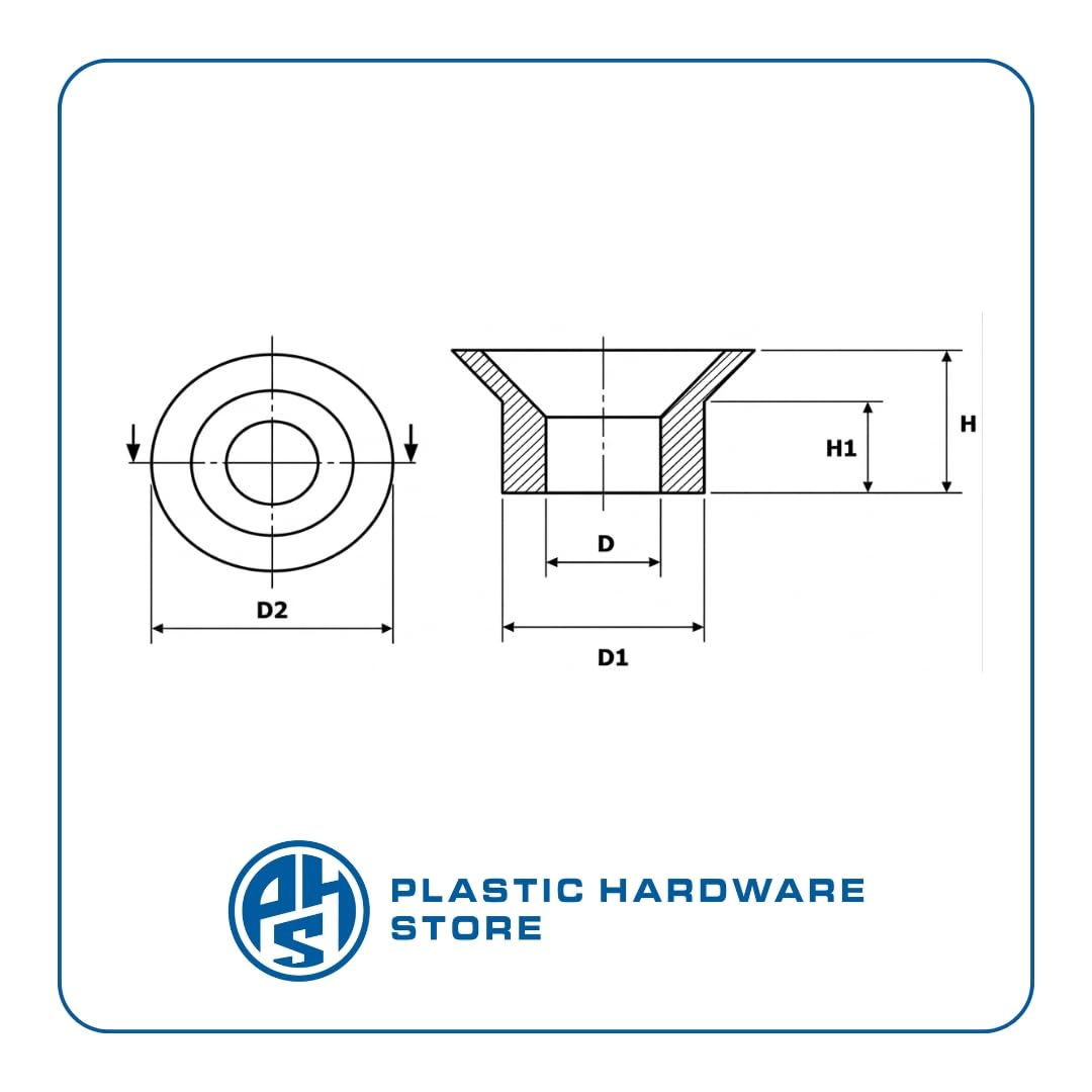 Arandelas ensanchadas de plástico, aislantes y antioxidantes, para fijación en superficies delicadas y cristales, utilizadas en los campos de pádel - M8 x 10 - Negro - 50 unidades Plastic Hardware