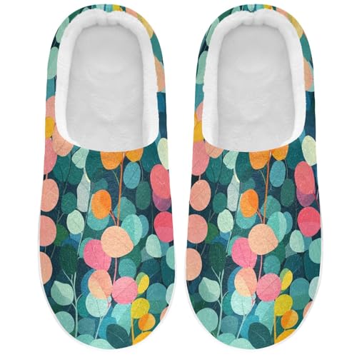 JUNZAN Cartoon Colorful Eucalyptus Leaf Mens House Cotton Slipper Breathable Memory Foam Mens Slippers for Indoor Christmas Presents 6-7