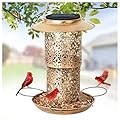 XDW-GIFTS Bird Feeder for Outdoors Solar Hanging Bird Feeder Bird House with Cardinal Feeder Large Capacity Metal Wild Bird Feeder for Garden Decor Unique Gifts & Patio Decor (Bronze, 10.5 INCH)