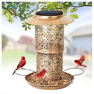 XDW-GIFTS Bird Feeder for Outdoors Solar Hanging Bird Feeder Bird House with Cardinal Feeder Large Capacity Metal Wild Bird Feeder for Garden Decor Unique Gifts & Patio Decor (Bronze, 10.5 INCH)