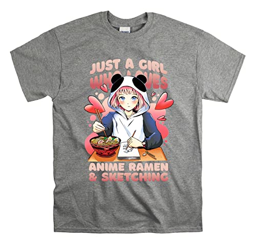 T-shirt anime girl ramen XXL gris fini les vêtements trop serrés