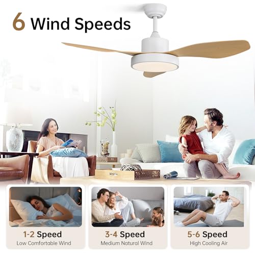 Image of Sofucor 47 Inch Ceiling Fan with Lights Flush Mount Modern Outdoor Ceiling Fans with Remote Control, 3CCT Dimmable 6 Speeds Quiet DC Motor & Timer for Patio Bedroom Living Room
