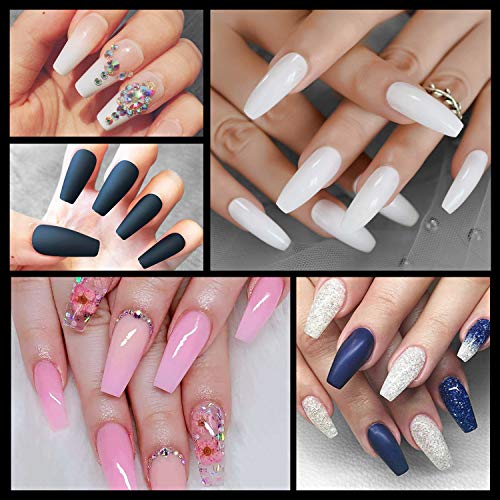 Coffin Fake Nails, iBealous False Nail Full Cover Clear Ballerina 500 Pcs Acrylic Nail Tips with Case, 10 Sizes