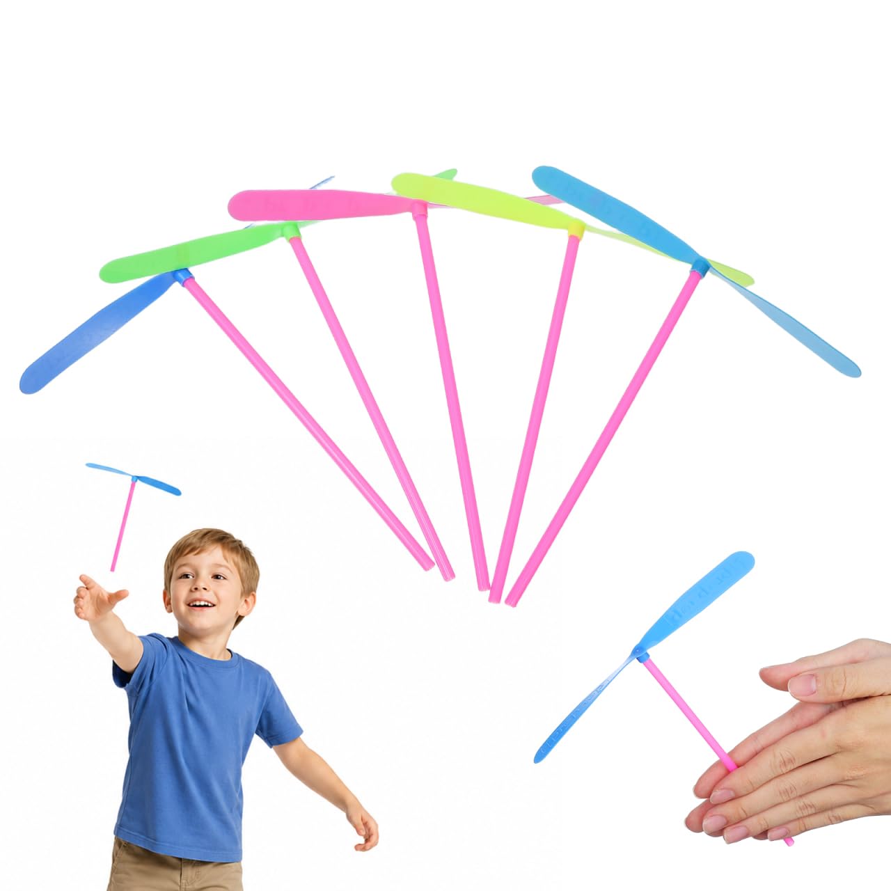 ibasenice 50 Pack Flying Dragonfly Toys, Hand Powered Flying Helicopter Party Bag Fillers for Kids, Outdoor Beach Games and Classroom Rewards, Assorted Colors