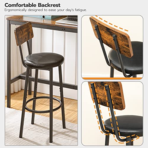 Hoobro Bar Stools With Backrest, Set Of 2 Bar Chairs, Counter Stools With Pu Upholstery, Breakfast Stools With Footrest, For Kitchen, Living Room, Bar, Rustic Brown And Black Bf31By01 #TOP4