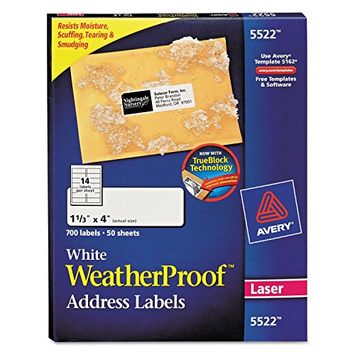 Avery 5522 Wthrproof Mailing Labels, Address,1-1/3-Inch x4-Inch, 700/BX, WE