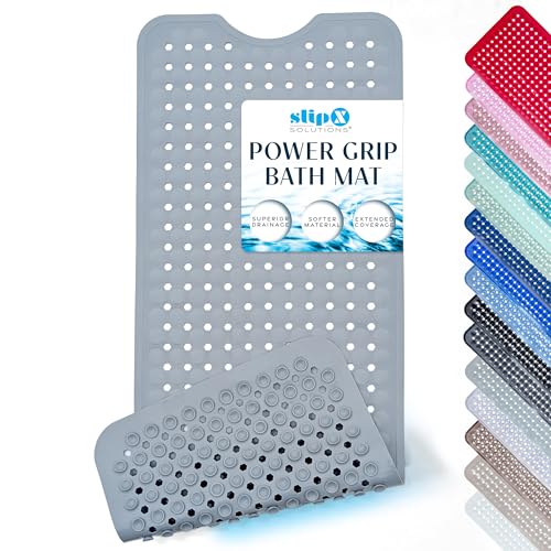 SlipX Solutions Power Grip Bathtub Safety Mat | Precision Grip Technology for Longer, Stronger, & Softer Wet Surface Protection | Solid Gray 39'x16'