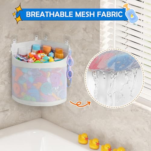 Miniatura 4 de Bolsa Juguetes Bañera, Almacenamiento De Juguetes De Baño Con 4 Ganchos Autoadhesivos, Secado Rápido Bolsa Juguete Bañera Grande Blanco