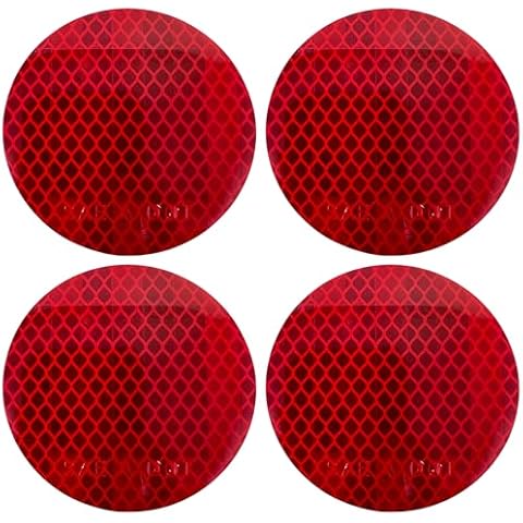 [ALL STAR TRUCK PARTS] 3" Inch Round DOT-SAE Amber/Red High Visibility Reflective Strong Stick-On Prism Reflector Weatherproof Trailer Camper RV Flatbed Fender Property Boat Marine (Red, Qty 4) Cover