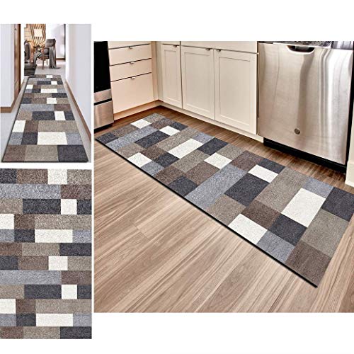 Hciszl Teppich Läufer Flur Grau Braun rutschfest Waschbar Küche Nach Maß Schlafzimmer Lounge Geometrisch Verwischt Teppich (Color : Grau-braun, Size : 60x250cm) Cover