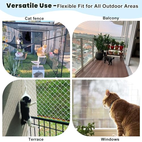 Jukibole Katzennetz für Balkon 10×3 m – Ohne Bohren, UV-beständig & Reißfest – Transparent Nylon Balkonnetz für Katzen (Inklusive Befestigungsset) – Katzenschutznetz für Fenster, Terrasse, Balkon