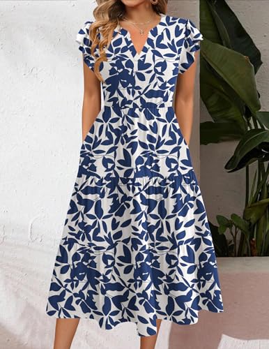 Image of ZEAGOO Womens Summer Casual Dresses Ruffle Sleeve V Neck Midi Dress Flowy Tiered Dress with Pockets Boho Sundresses
