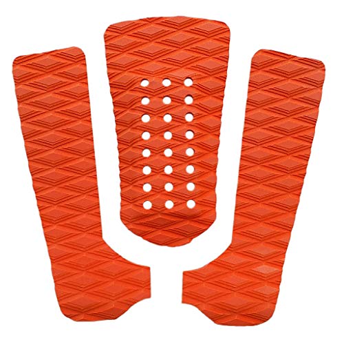 IPOTCH 3pcs Premium Ultralight Diamond Grooved EVA Tabla de Surf Almohadilla de Tracción Tail Mat Deck Grip para Surf Skimboarding Blanco - Naranja