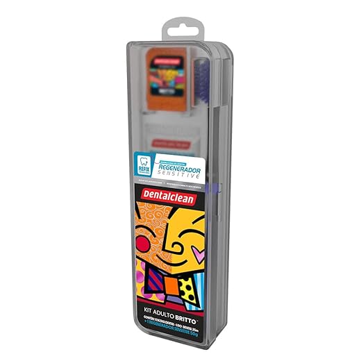 Dentalclean Kit Romero Britto: Gel Dental 50g - Escova Macia - Fio Dental 20m com Estojo, Transparente