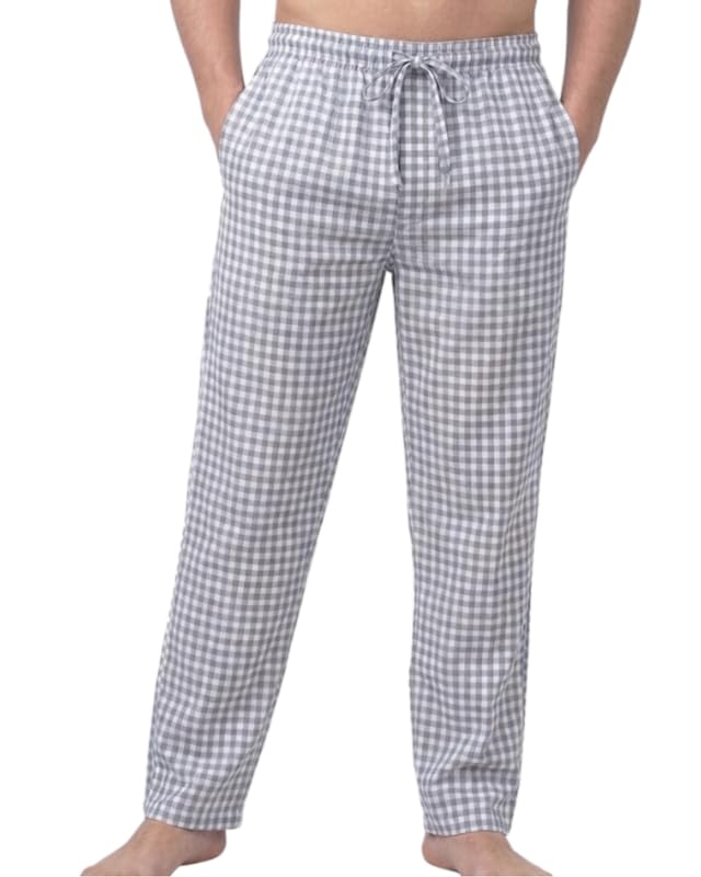 Men's Regular Fit Premium Lower Pyjama, Comfortable Sleepwear, Small White Blue Check 100% Pure Cotton, Soft Oxford Fabric, Casual Style Regular Fit With Elasticated Waistband with Drawstring,-image-1