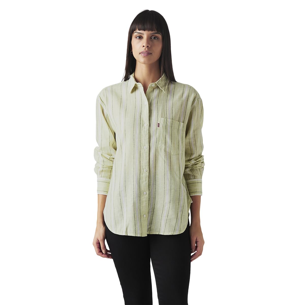 Levi's Womens Striped Off-White Cuff Sleeve Shirt in white