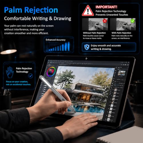Image of Surface Pro Stylus Pen - Compatible With Surface Book /Laptop /Go /3, Palm Rejection, 1024 Pressure Sensitivity (Grey) | Digital Pen for Surface, Surface Laptop /Book /Go /Studio, Kobo, 1024 Pressure, Precise Drawing & Note-Taking, Two Side Buttons