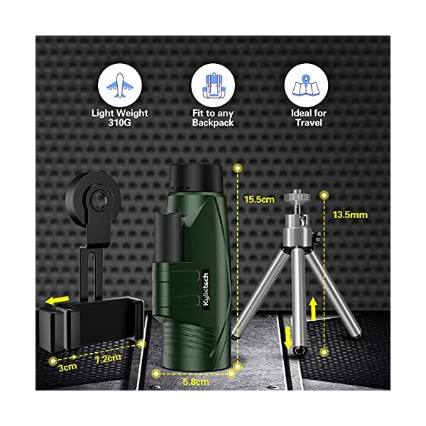 Kylietech Monokular 12 x 55, Monokular mit Stativ und Smartphone-Adapter Fernrohr inkl. Tragetasche, Handschlaufe für… – Bild 4