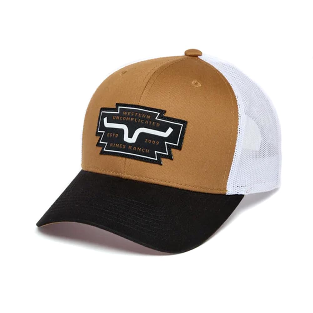 Kimes Ranch Woodland Trucker Hat Western Snapback Cap Leather Patch Adjustable Mid Profile Hat, Ww Brown, One size