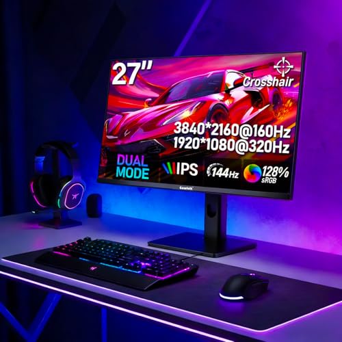 Gawfolk 27 Zoll 4K Gaming Monitor, UHD 160Hz/ FHD 320Hz Dual-Mode PC Monitor, IPS Computerbildschirm für Zuhause und Büro, Integrierte Lautsprecher, Pip/PBP, FreeSync, HDMI 2.1 & DP 1.4, VESA 75x75mm 6