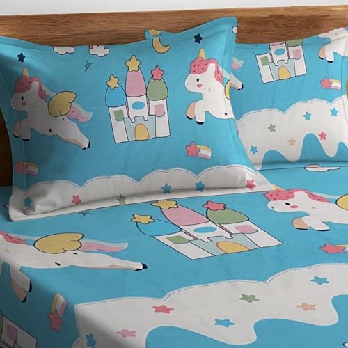 Image of Weave & Decor Printed Kids Bedsheets for King Size Bed 72x78x8 Inches, with 2 Pillow Covers 20x30 Inches for Longer Double Mattresses