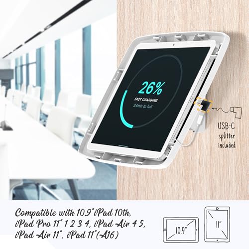 Image of Tablet Wall Mount Lockable Tiltable Anti Theft Security - Compatible with 10.9 inch iPad 10th, Pro 11 inch 1 2 3 4, Air 4 5, Air 11''(M2 /M3 /M4), iPad 11 inch(A16) - BSW102WA